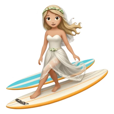 Bride holding her phone and long sholve. Under her feet, there is a surfing board. sticker
