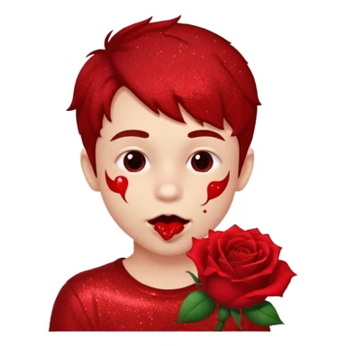 red glitter naughty-looking boy biting a rose in his mouth sticker