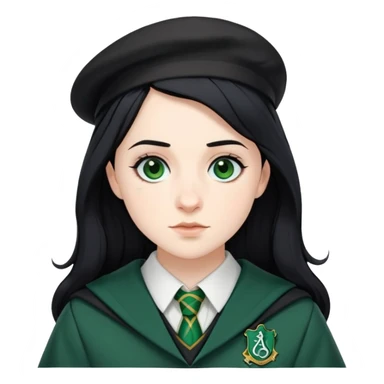 Pansy Parkinson in harry potter, wear hogwarts slytherin uniform, black hair, not wearing hat sticker