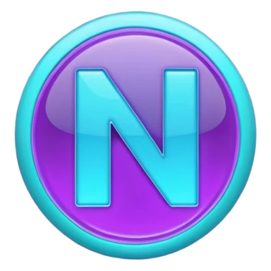 futuristic minimalistic emoji icon, letters "N" formed by three glowing digital lines representing Storm, Atom and NoizeGames, neon purple (#8B5CF6) and cyan (#00E0FF) on dark background, modern tech style, 1:1 aspect ratio sticker