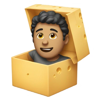 Man stuck in a box with cheese sticker