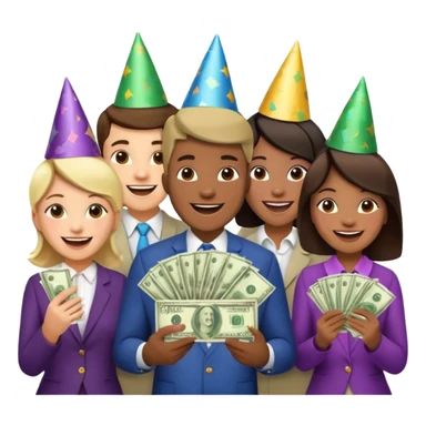 group of excited people who just won cash playing a game sticker