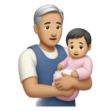 50-year-old Asian man caring for a baby sticker