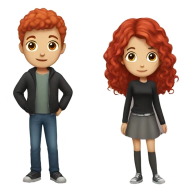 A boy with red hair and a girl with black hair sticker