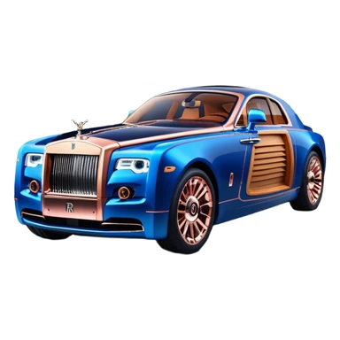 dark blue led lights on a hot rodded delicately inlaid rose gold and wood accentuated sporty 1889 Rolls Royce with futuristic electric spaceship plasma neon glowing motors and dynamos with wide racing wheels that are held strong by advanced suspension and steering sticker