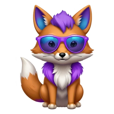 A cool fox with purple-blue fur, a glowing tail, a silver star on its forehead, and stylish sunglasses, looking confident sticker