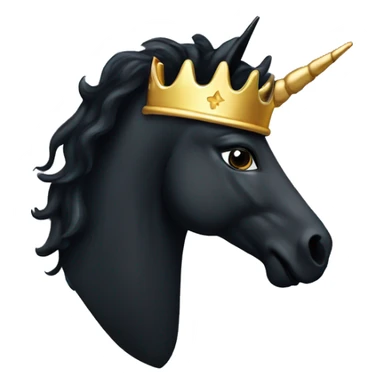 A black unicorn with a gold crown on top and a gold horn  sticker