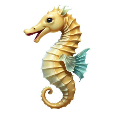 Cinematic Realistic Cute Yawning Sea Horse Portrait Emoji, Head tilted slightly with a dramatic, wide-open yawn, showcasing a soft, flowing body with gently drooping fins and half-closed, drowsy eyes rendered in delicate detail, high shine, relaxed yet expressive, styled with a dash of underwater charm, soft glowing outline, capturing the essence of a sleepy yet affectionate sea horse that appears ready to rest in tranquil water. sticker