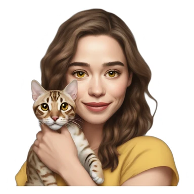 Emilia Clarke holds a Bengal cat with yellow eyes sticker