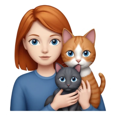 A ginger with blue eyes holding a very large dark grey cat. sticker