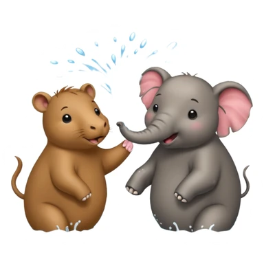 capybara and an elephant play happily with each other on water sticker