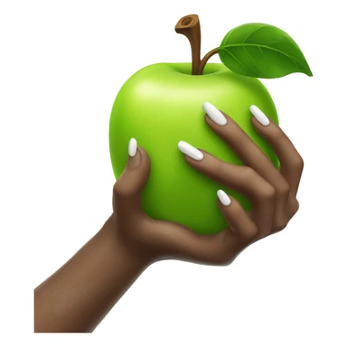 Hand with long nails holding a green apple sticker