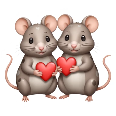two fat little rats holding hearts one grey with white spots the other rat warm brownn sticker