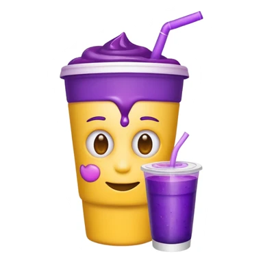  White styro with purple juice inside visible from the top only. Add a stoned yellow emoji face that os holding the cup sticker