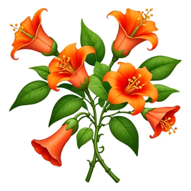 big bouquet Trumpet Vine, luxuriant, stem, leaf sticker