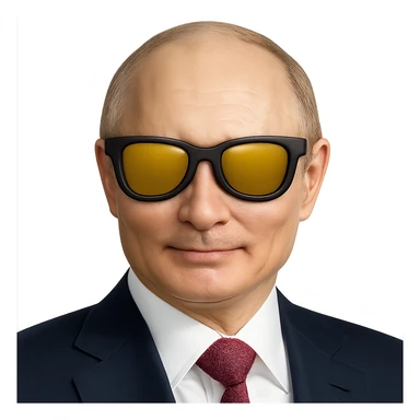 photorealistic portrait of Putin wearing cool sunglasses, emoji style, confident expression sticker
