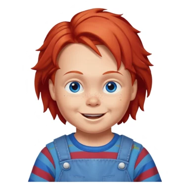 Can you create an emote for me referencing the Chucky character, with a happy and cute expression sticker