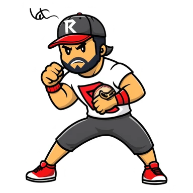 Razor Ramon from Sega WWF Mania video game in his signature pose defeating a cat in a baseball cap sticker