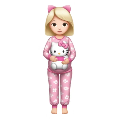 беременная девушка в полный рост в пижаме hello kitti sticker