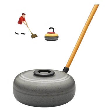 An icon showing a detailed close-up of a curling stone sliding across the ice, with a broom in motion beside it. The background features an indoor stadium with cheering spectators on the stands. Transparent background captures the strategy and focus of curling. sticker