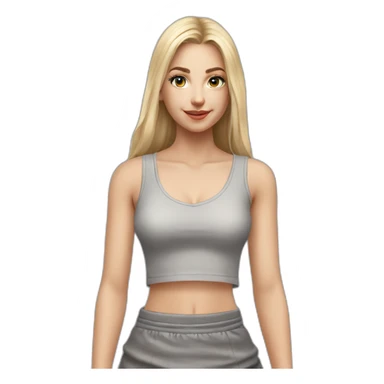 hyperrealist caucasian girl, long straight blonde hair, v-neck laced crop tanktop, grey tight mini skirt sticker