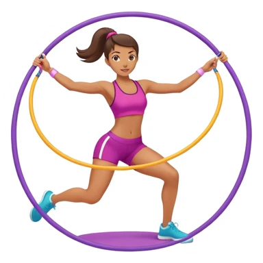 A female athlete performing aerobics exercises with a hula hoop on an exercise mat. She is focused and in motion, with a vibrant, energetic atmosphere. The background is minimalistic, highlighting the fluidity and coordination of the workout. sticker