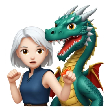 a girl with white hair fighting a dragon sticker