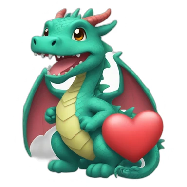 Dragon kawaiii with a heart in his hands sticker