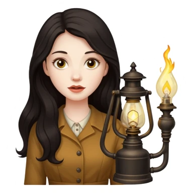 holding vintage gas lamp, female sticker