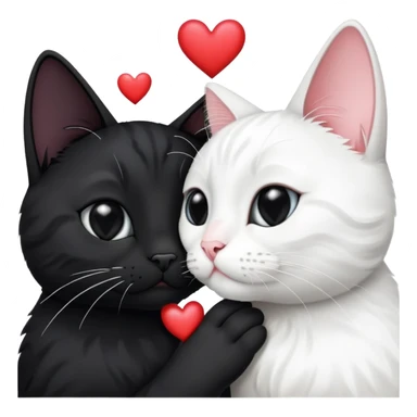 Big black cat is kissing a small white cat with hearts above sticker
