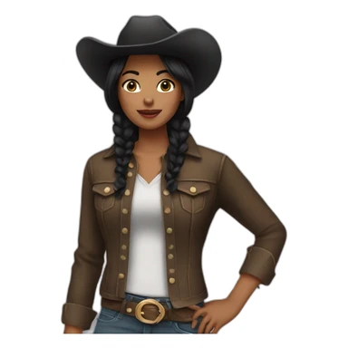 cowgirl straight black hair sticker