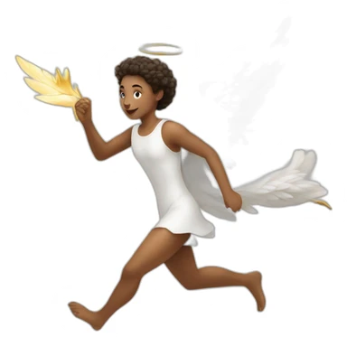 An angel running with white deer sticker