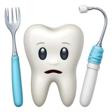 tooth with a bandage and dental instruments, symbolizing root canal treatment sticker