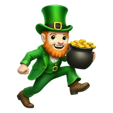 a leprechaun chasing a pot of gold sticker