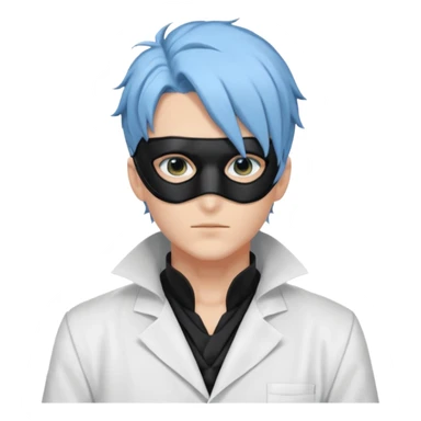 Handsome sexy adult anime man with light-blue hair and a black bird beak mask that covers whole face, wearing a white lab coat (Il Dottore from Genshin Impact) sticker