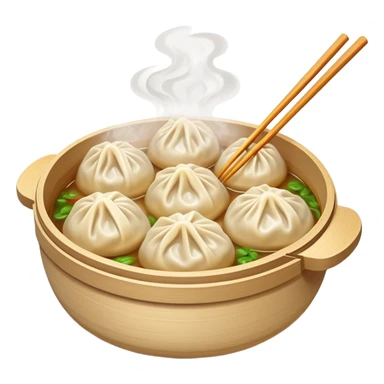 Xiaolongbao soup dumplings, steaming Chinese food, simple emoji style sticker