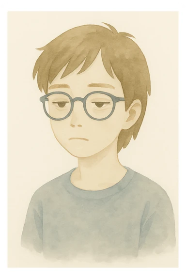 Increase the hair length slightly but do not extend past the neck, maintaining the same watercolor painting style as the original image. sticker