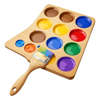 Paint palette with colorful paints and brush sticker