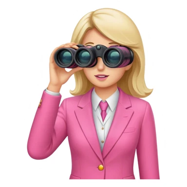 white female employee in pink suit using binoculars sticker