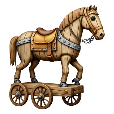 a huge trojan horse made from wood and on wheels sticker