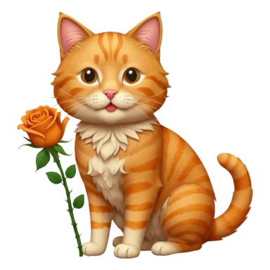 A fluffy, orange tabby cat fuul body, having a rose in it's mouth, and looked like he came from outside. sticker