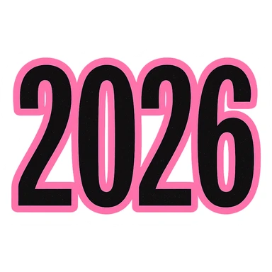 2026 year black and pink text, remove background sticker