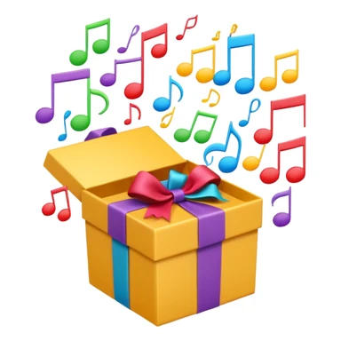 A wrapped gift box opening with colorful music notes flying out. the box is open  sticker