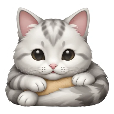 grey and white small cat with its eyes closed lying down with its head resting own paw sticker