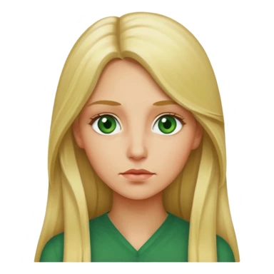 blonde with long hair and green eyes, thoughtful, iOS Apple emoji style sticker
