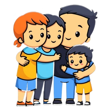 happy family hugging, cartoon style sticker