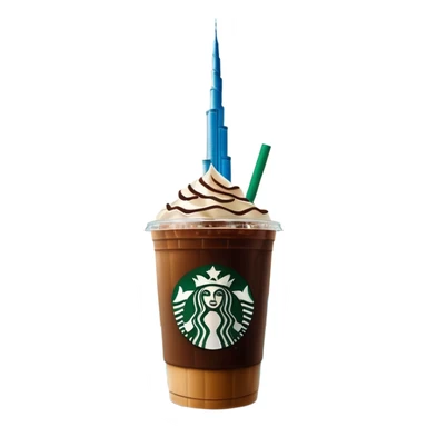 Starbucks iced coffee with Dubai chivalry bar with green filling and burn Khalifa  sticker