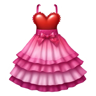 Pink ombre apron with multiple red hearts, ruffles, & glitter sticker