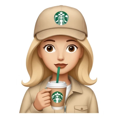 Una señora de gorra beige bebiendo un café de Starbucks sticker