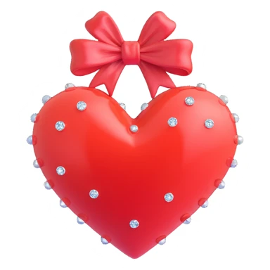 tiny red heart with a bow, pastel red enamel, extra large sparkling gems, soft glowing effect sticker